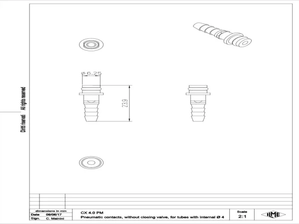 male contact, MIXO, 4,0mm internal, plug, pneumatic