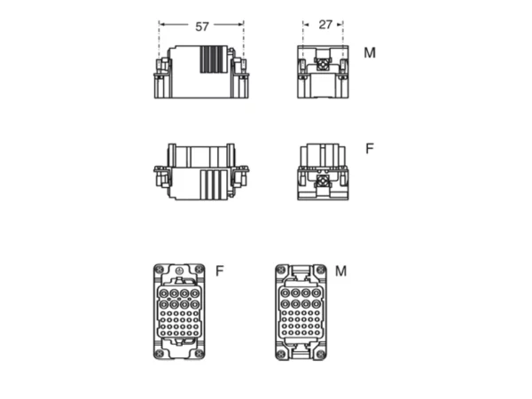 male insert, size 57.27, 8+24p+PE, crimp, 16+10A, 230/400+160V