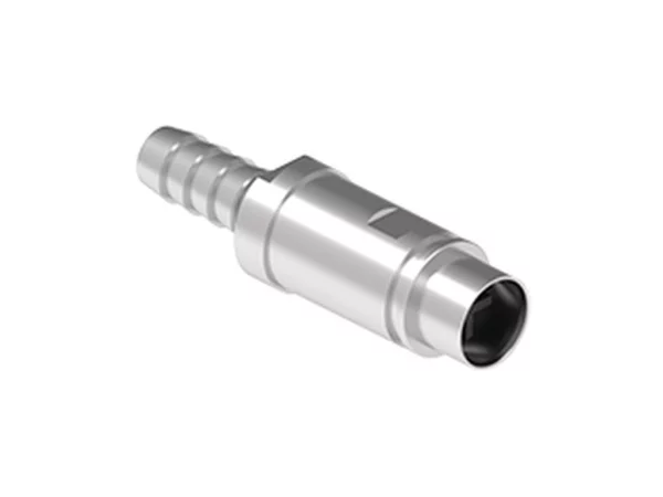 female contact, pneumatic, 8,0mm internal, straight, hose barbs, with shut-off valve