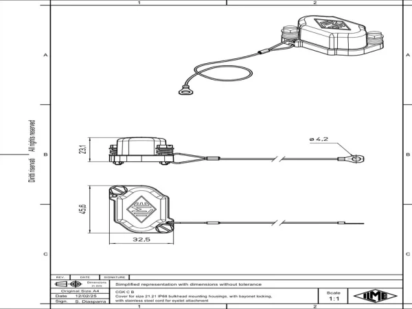 cover, for bulkhead mounting housings, size 21.21, with eyelet