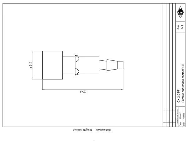 female contact, MIXO, 3,0mm internal, plug, pneumatic