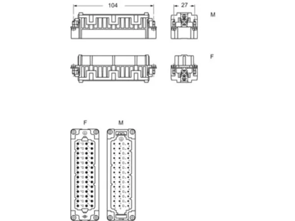 female insert, size 104.27, 42p+PE, silver, spring, 10A, 400V