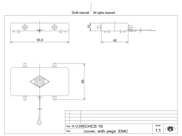 protection cover, size 77.27, EMC alu, 4 pegs, eyelet