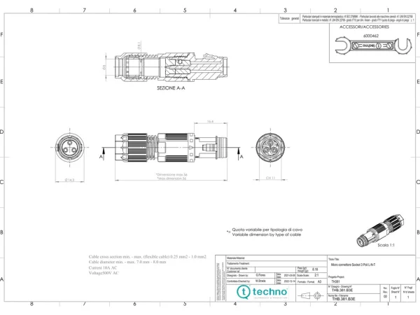 Micro socket connector 3p screw L-N-PE D7-8