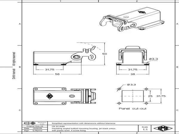 bulkhead mounting housing, angled, size 21.21, CK plastic, 1 lever