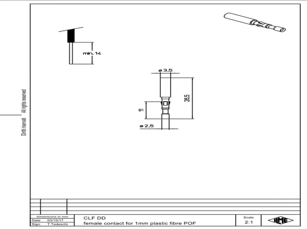 fibre optic female contact, 2,2mm², crimp, LWL+6A, series CD, for POF 1,0mm