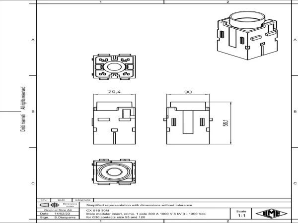 male insert, MIXO, 2MU, 1p, crimp, 300A, 1000V