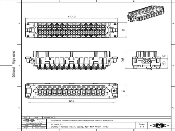 female insert, size 104.27, 42p+PE, SQUICH, 10A, 400V, HNM