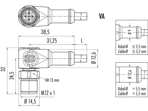 Male angled connector