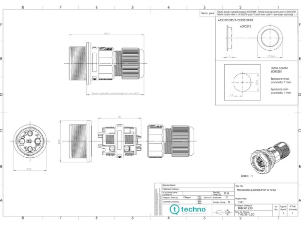 Joint connector panel-mounted, screw with wire protector