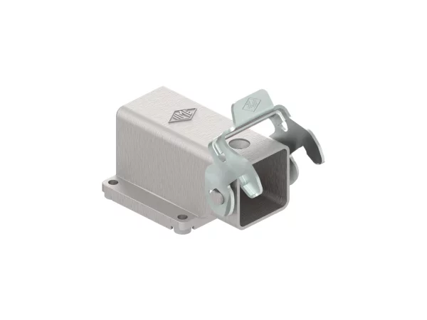 bulkhead mounting housing, angled, size 21.21, EMC zinc, 1 rigid lever steel, large cable gland