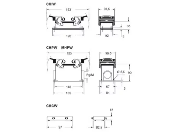 surface mounting housing, size 77.62, W-TYPE alu, 2 levers, 1xM50 side