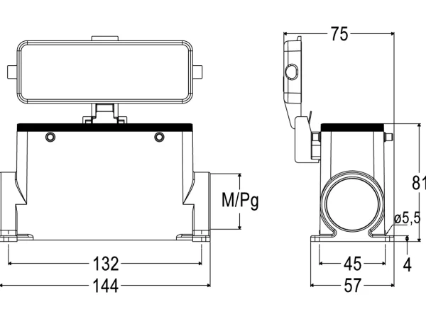 surface mounting housing, high, size 104.27, C-TYPE alu, 4 pegs, 2xM40 side, cover metal