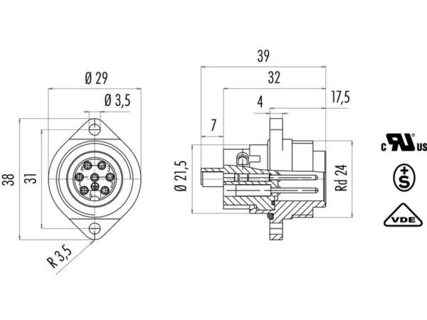 Male panel mount connector