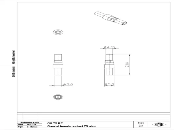 female contact, gold, crimp, COAX 75ohm