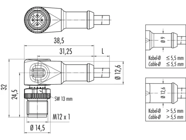 Male angled connector