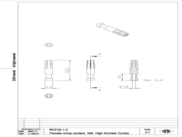 female contact, 1,5mm², gold HNM, crimp, 16A, series CC