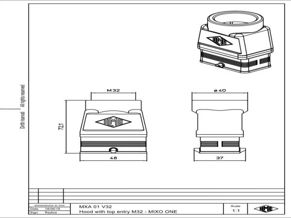 hood, MIXO One, alu, 2 pegs, 1xM32 top, 2-parts