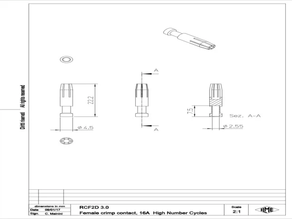 female contact, 3,0mm², gold HNM, crimp, 16A, series CC