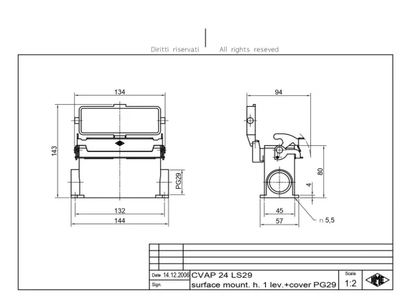 surface mounting housing, high, size 104.27, V-TYPE alu, 1 lever, 1xPG29 side, cov.