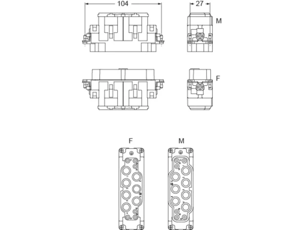 male insert, size 104.27, 6+6p+PE, crimp, 100+16A, 690+400V