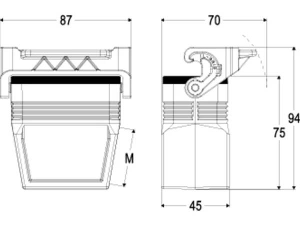 hood, size 57.27, IL-BRID stainless steel, 1 lever, 1xM40 side