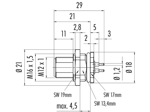 Male panel mount connector
