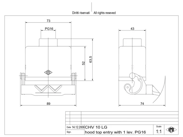hood, size 57.27, C-TYPE alu, 1 lever, 1xPG16 top