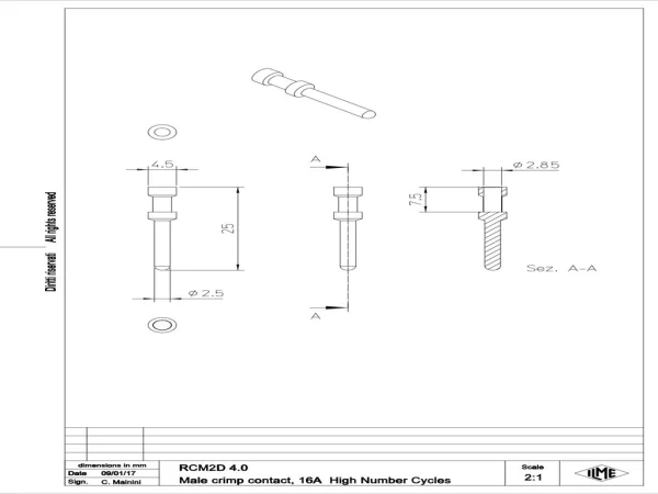 male contact, 4,0mm², gold HNM, crimp, 16A, series CC