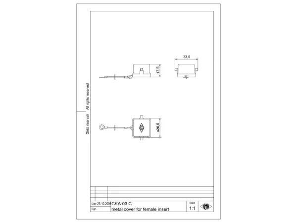 protection cover, size 21.21, zinc, 2 pegs, gasket, for female inserts, eyelet