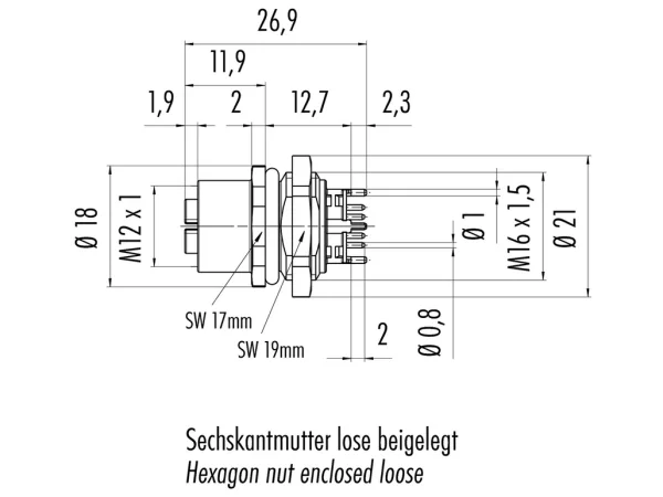 Female panel mount connector