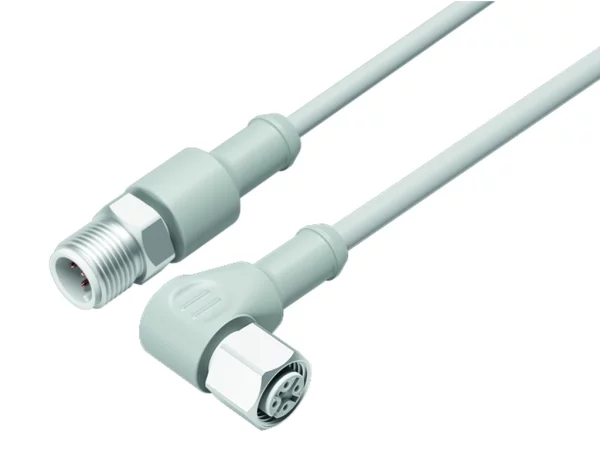 Connecting cable, Male cable connector M12x1 - Female angled connector M12x1