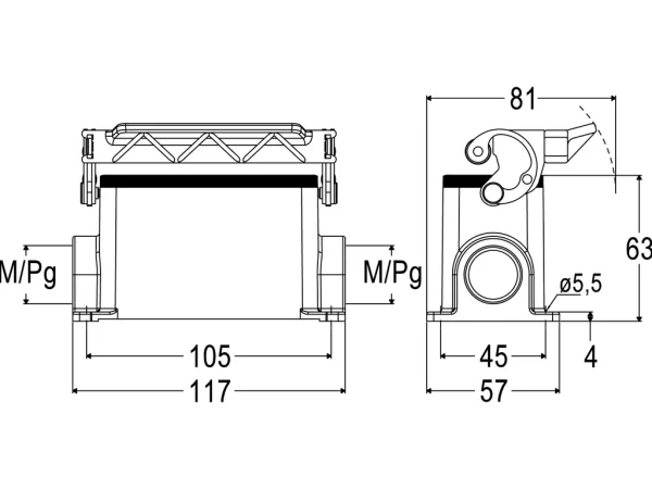 surface mounting housing, size 77.27, C-TYPE alu, 1 lever, 2xM25 side