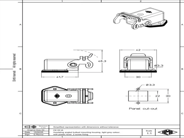 bulkhead mounting housing, angled, size 21.21, CK plastic, 1 lever