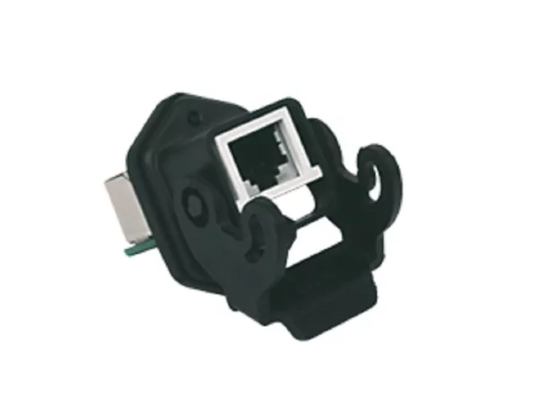 bulkhead mounting connector, size 21.21, plastic, 1 lever, 8p, RJ45, black