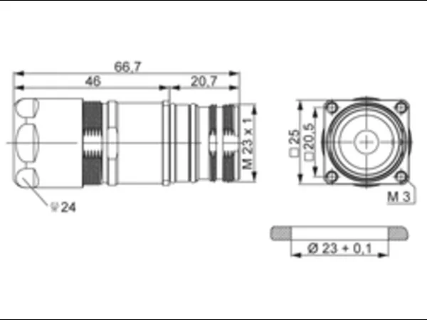 Panel Connector, Male Thread, with Strain Relief