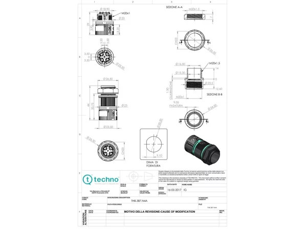 Mini plug connector panel-mounted, screw