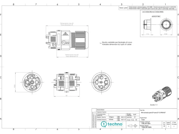 Joint connector panel-mounted NC, Screw
