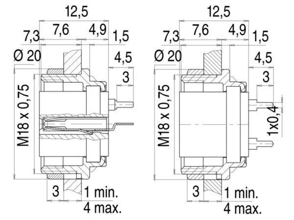 Female panel mount connector