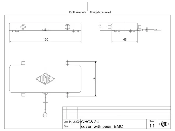 protection cover, size 104.27, EMC alu, 4 pegs, eyelet