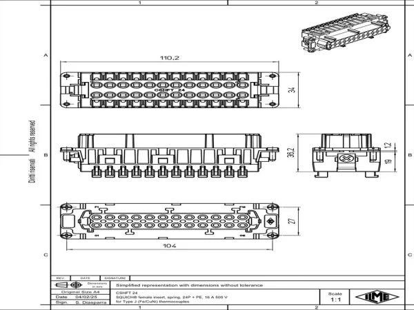 female insert, size 104.27, 24+PE, SQUICH, 16A, 500V
