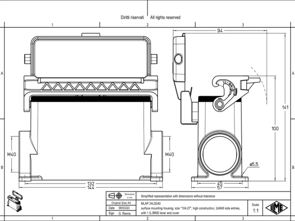 surface mounting housing, size 104.27, IL-BRID stainless steel, 1 lever, 2xM40 side