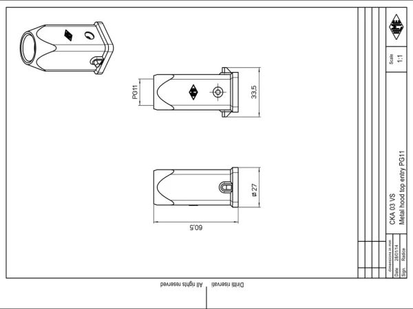 hood, size 21.21, CKA zinc, 2 pegs, 1xPG11 top