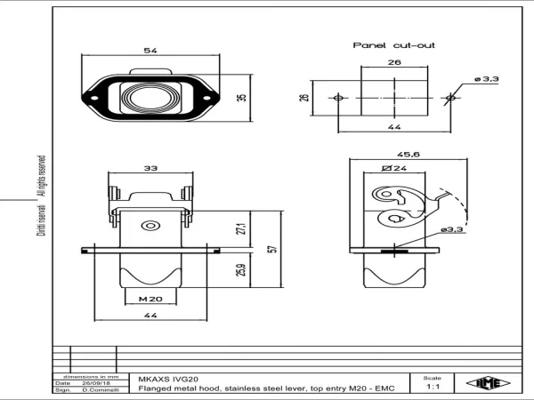 bulkhead mounting housing, size 21.21, EMC zinc, 1 lever stainl. steel, 1xM20 rear