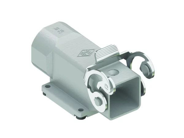 bulkhead mounting housing, angled, size 21.21, CKA zinc, 1 lever stainless steel, 1xM25 side