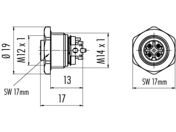 Female panel mount connector