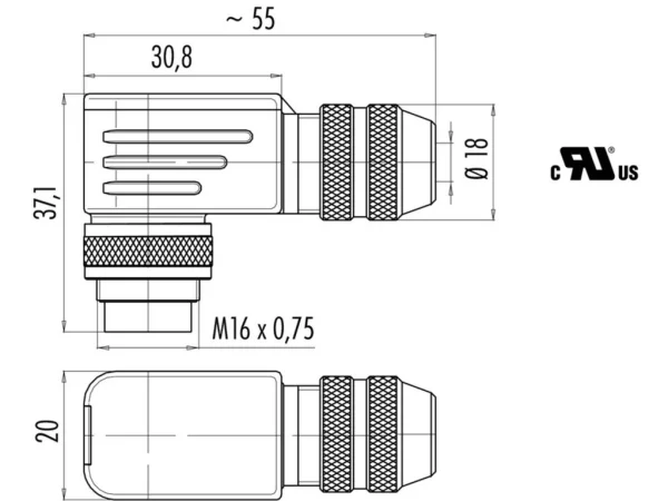 Male angled connector