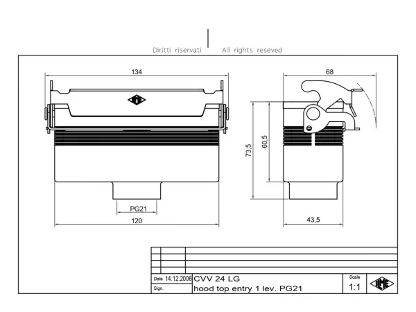 hood, size 104.27, V-type alu, 1 lever, 1xPG21 top
