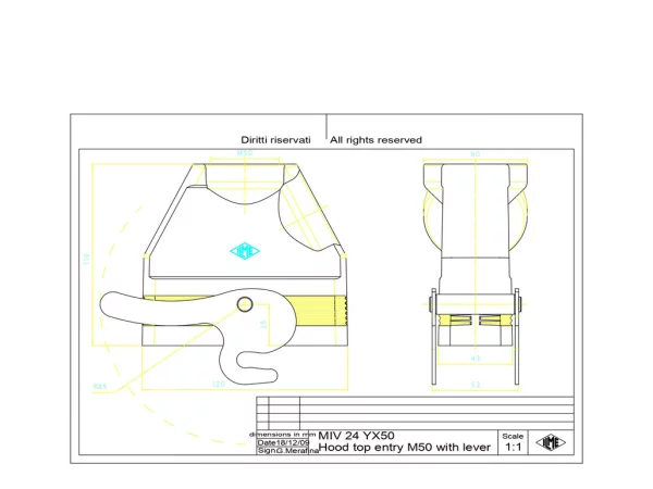 hood, high, size 104.27, alu, central lever, 1xM50 top