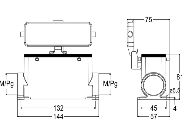 surface mounting housing, high, size 104.27, C-TYPE alu, 4 pegs, 2xM32 side, cover metal